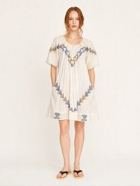 Mirth Handmade Palm Springs Cotton Mini Dress Geometric Cream XS